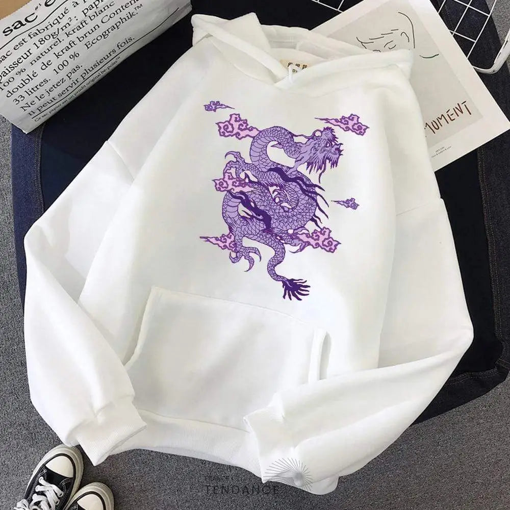 Hoodie Long White Dragon | France-Tendance