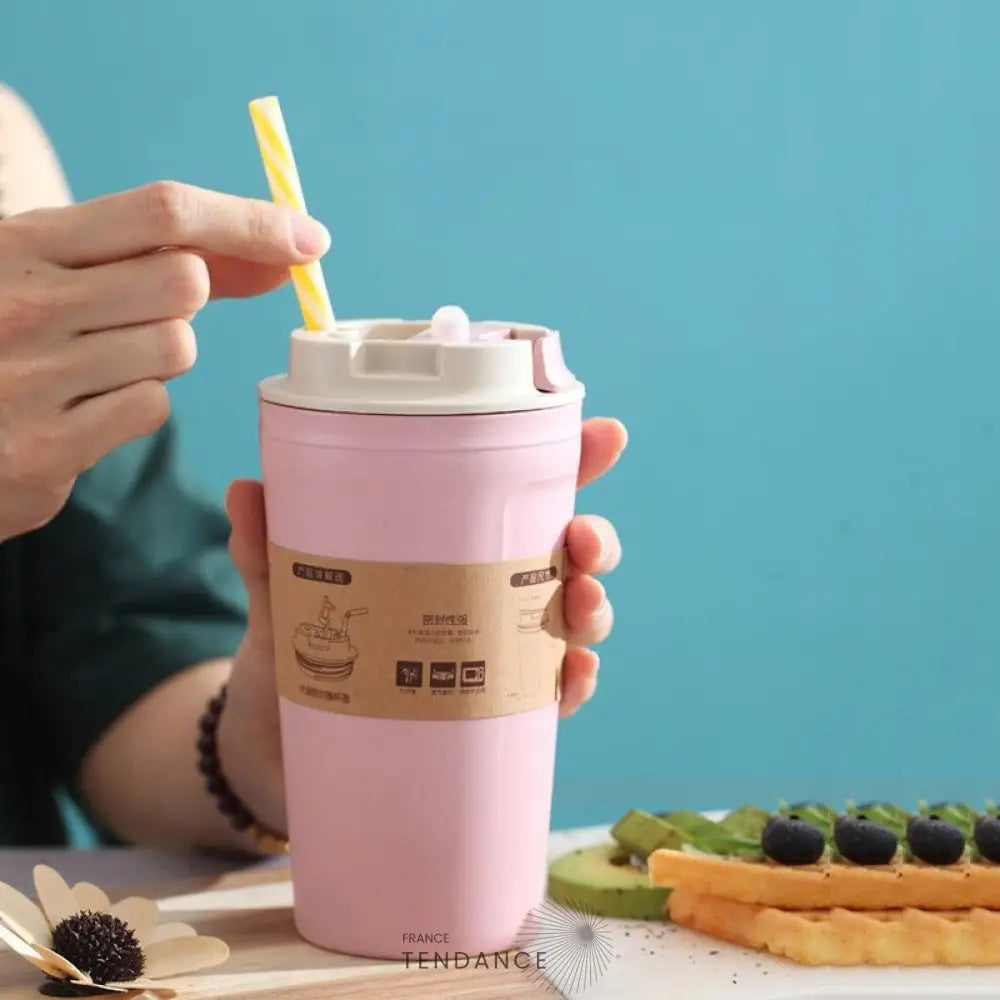 Mug De Voyage En Bambou pastel & Roses | France-Tendance