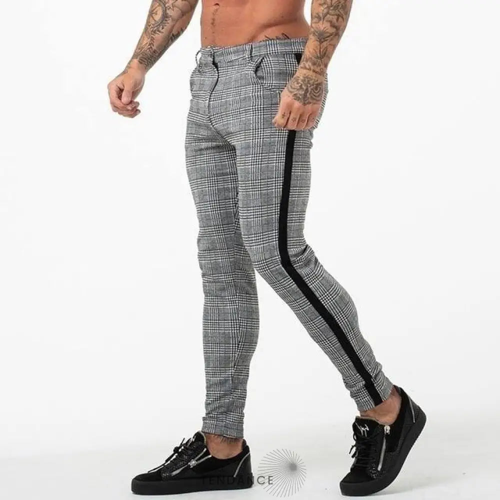 Pantalon à Carreaux Avec Bandes | France-Tendance