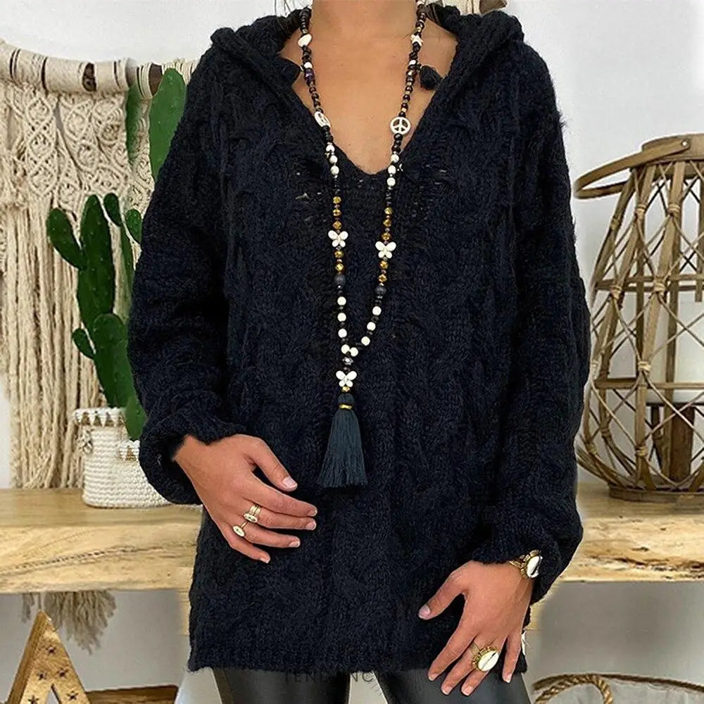 Pull à Capuche Uni Tricoté | France-Tendance