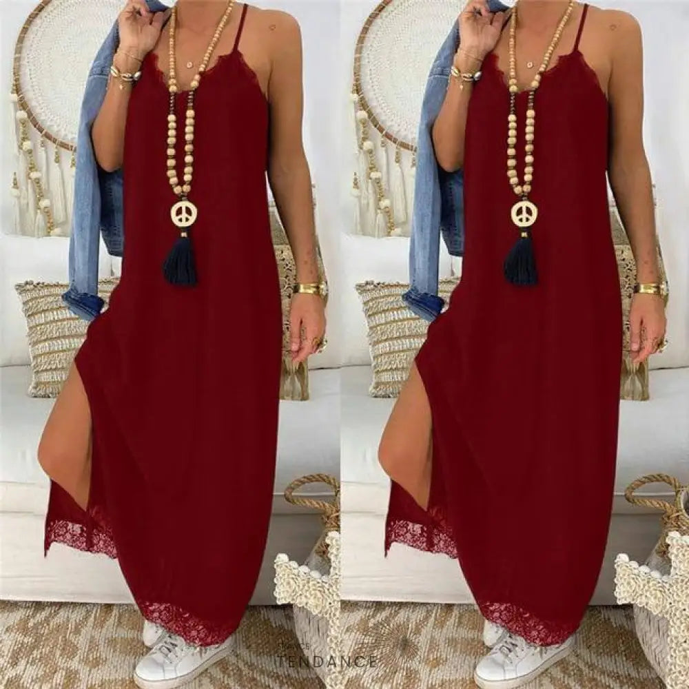 Robe Fendue à Dentelle | France-Tendance