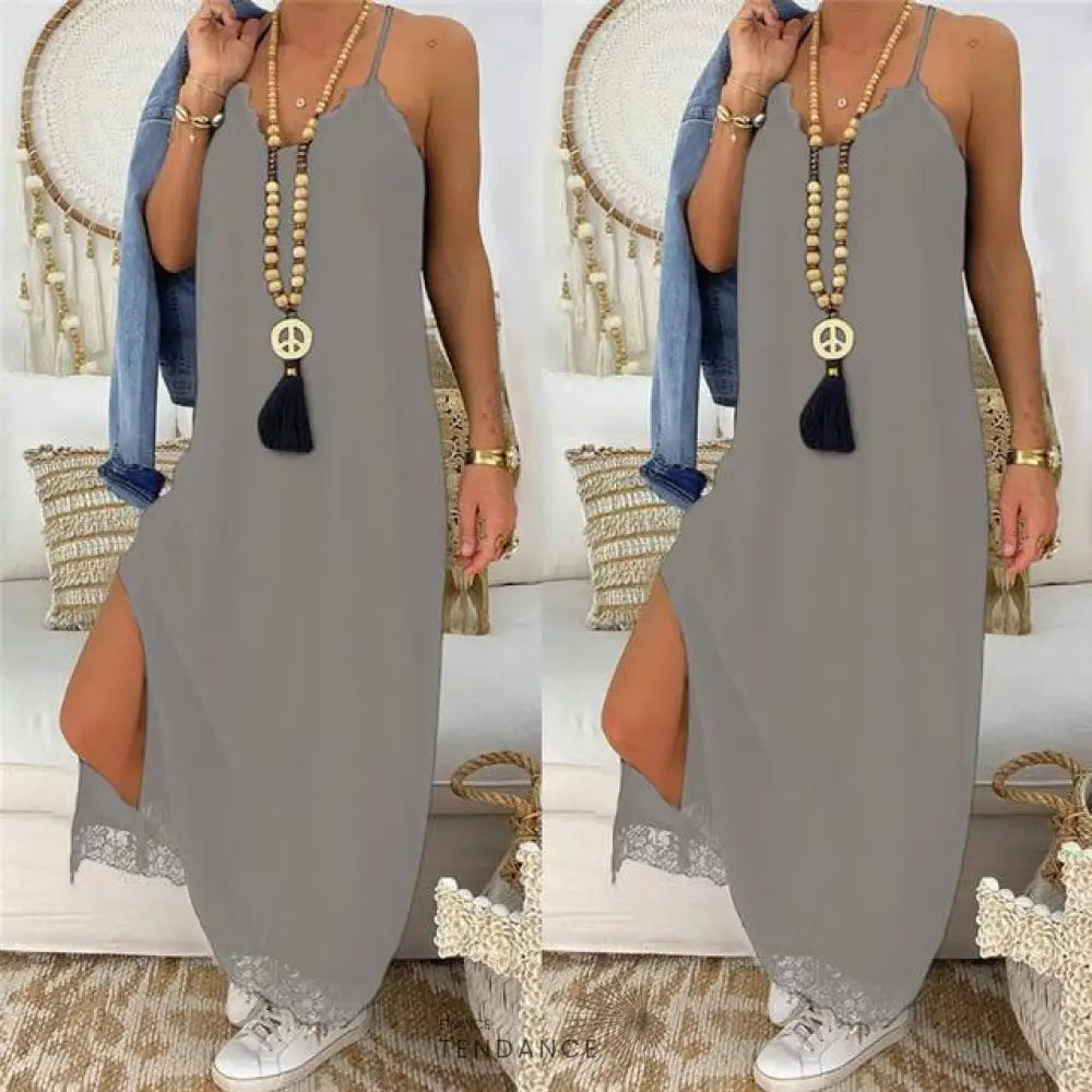 Robe Fendue à Dentelle | France-Tendance