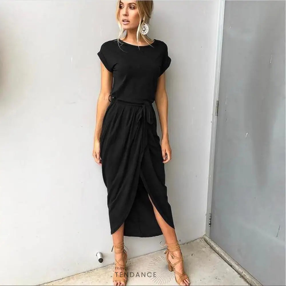 Robe Fendue à Manches Courtes | France-Tendance