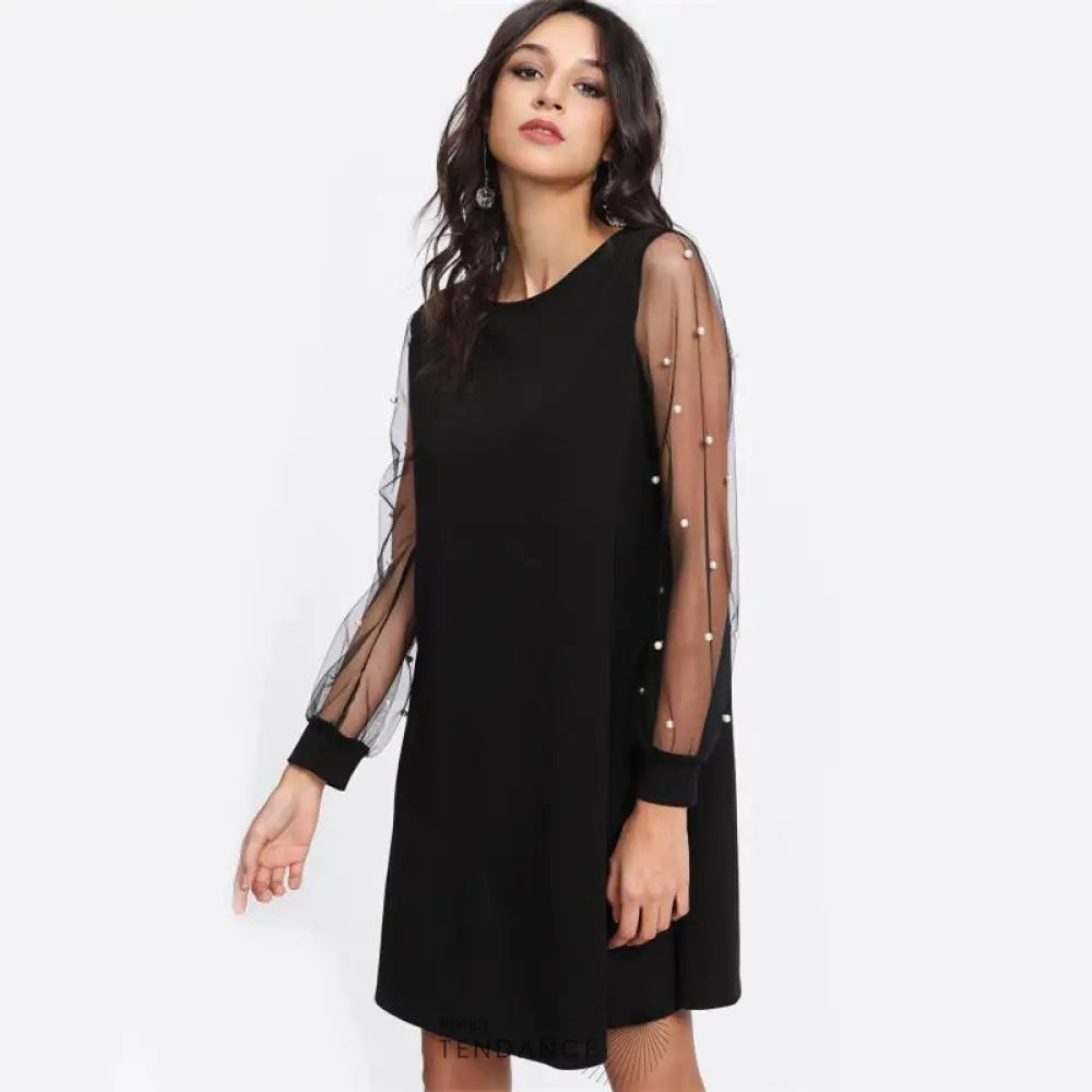 Robe Manches Transparentes Perles | France-Tendance