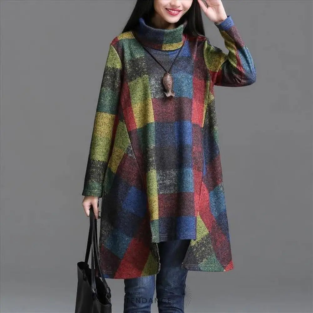 Robe Tunique Asymétrique à Col Roulé | France-Tendance