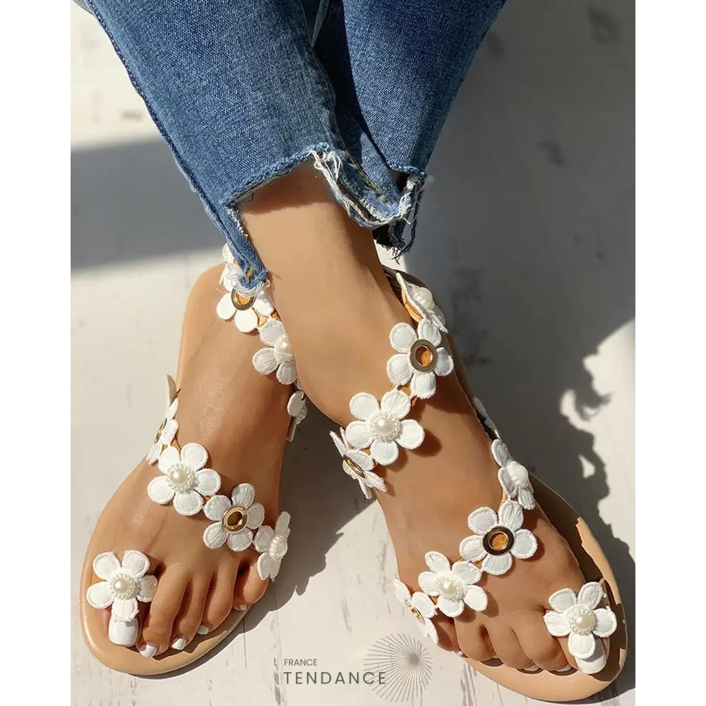 Sandales Plates Fleuries | France-Tendance