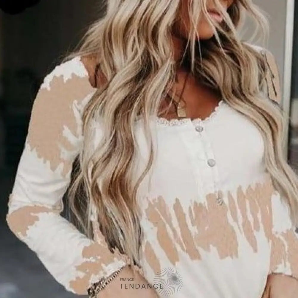 T-shirt Boutonné à Dentelle | France-Tendance