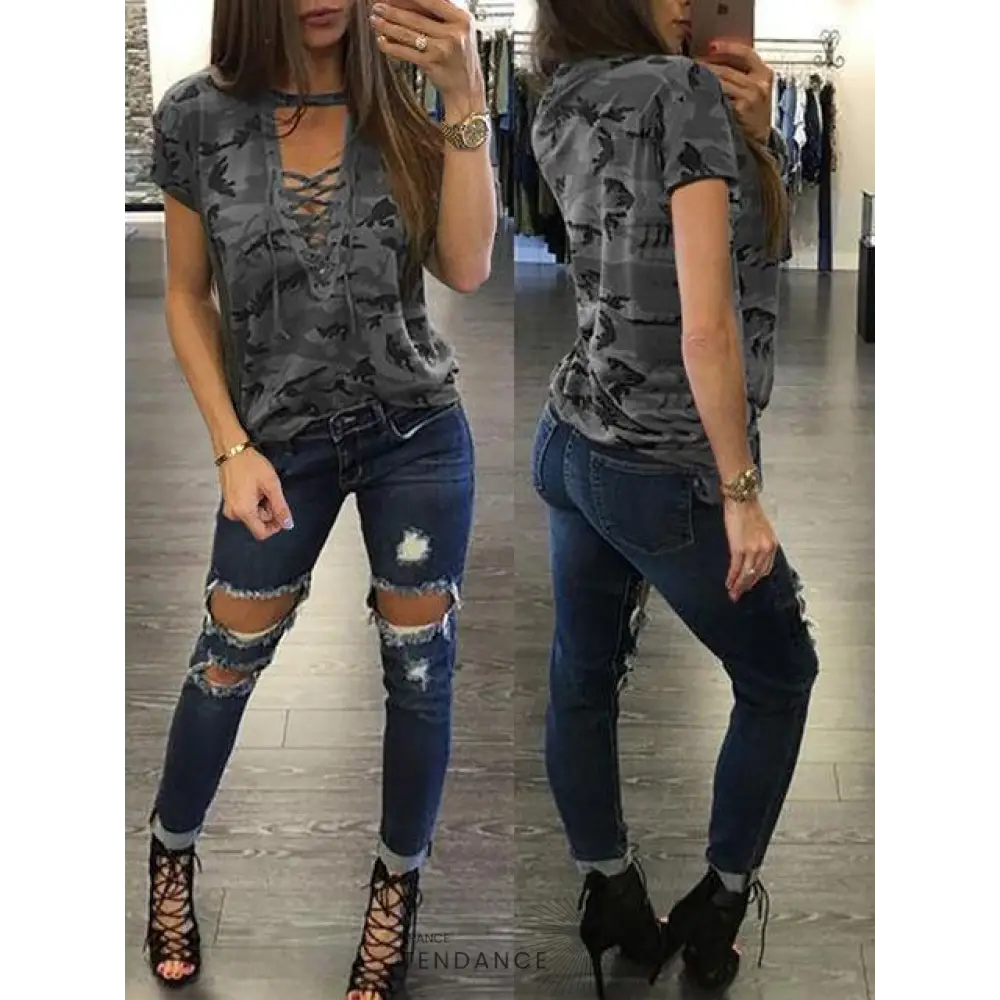 T-shirt Militaire à Lacets | France-Tendance