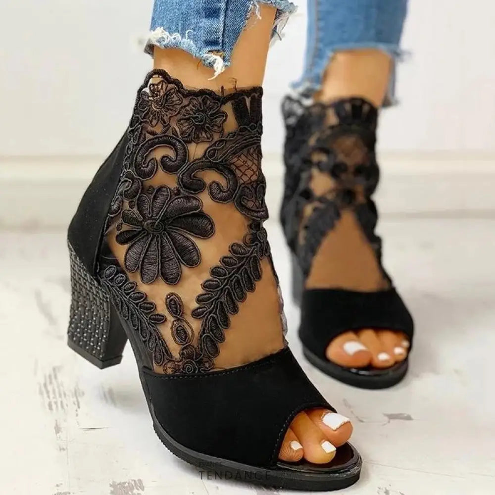 Bottines à Talons Détails Dentelle | France-Tendance