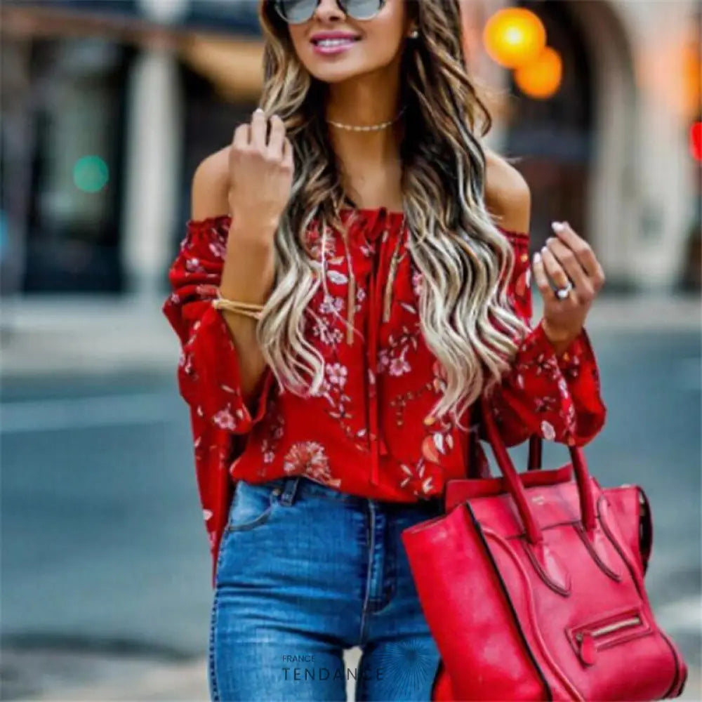 Haut à Fleurs épaules Dénudées | France-Tendance