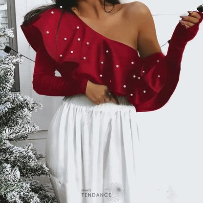 Haut à Perles Et Une épaule Dénudée | France-Tendance