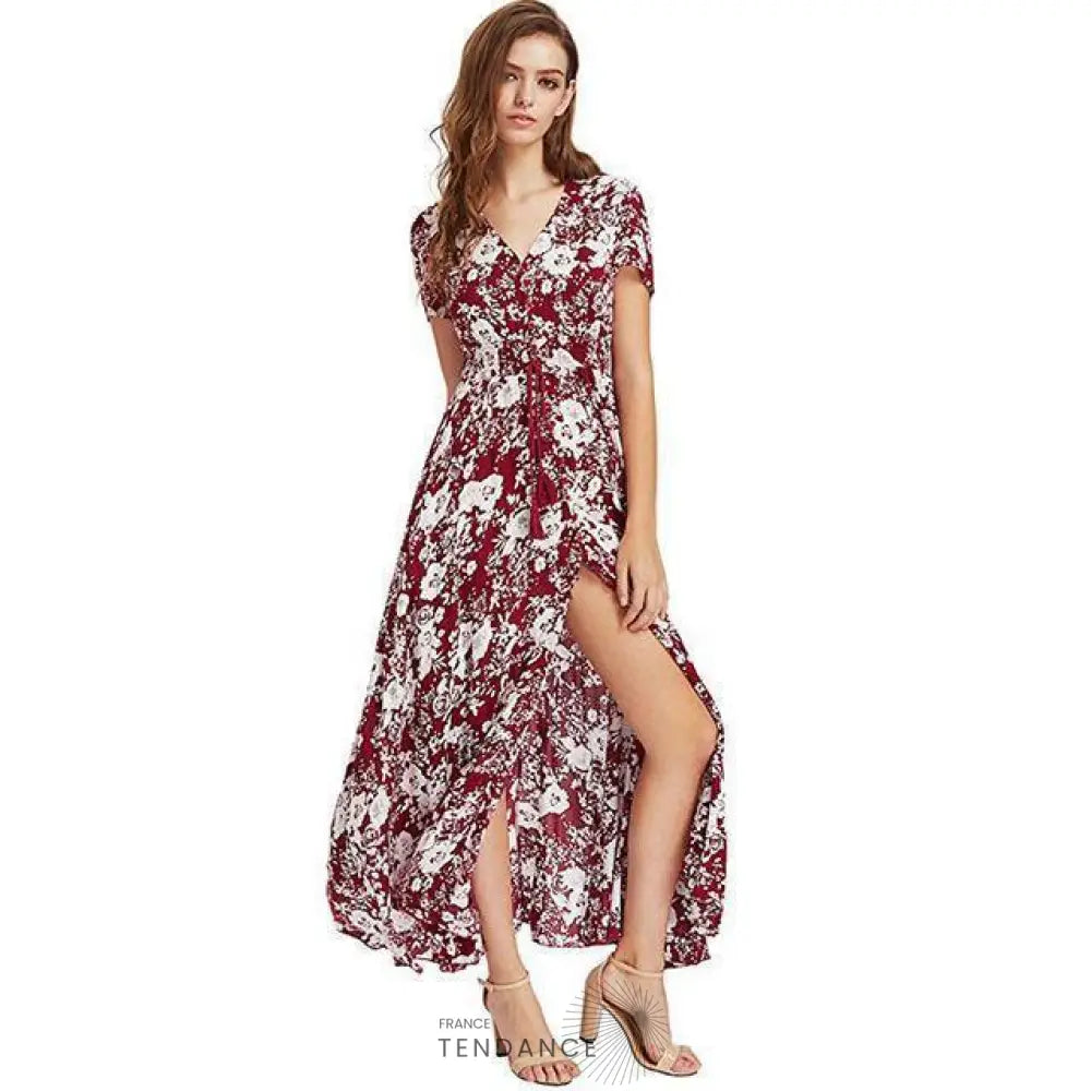 Longue Robe Bordeaux Florale | France-Tendance