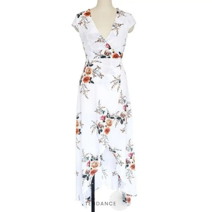 Longue Robe D’été Col En v Motifs Floraux | France-Tendance