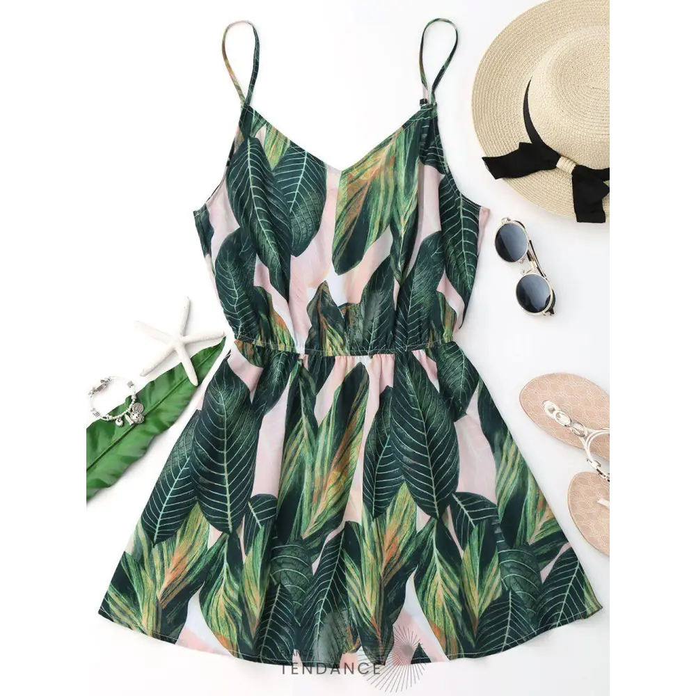 Mini Robe De Plage Motifs à Feuilles | France-Tendance