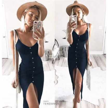 Robe Boutonnée à Bretelles | France-Tendance