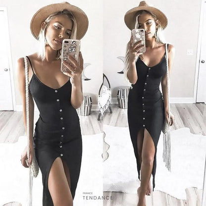 Robe Boutonnée à Bretelles | France-Tendance