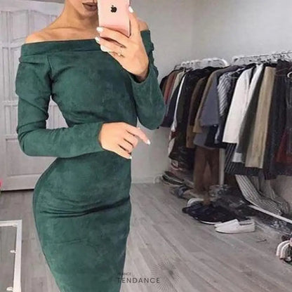 Robe Effet Daim Epaules Dénudées | France-Tendance