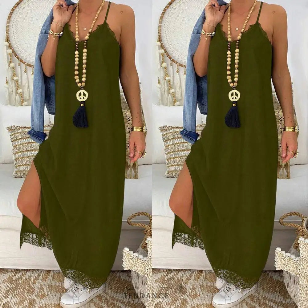 Robe Fendue à Dentelle | France-Tendance