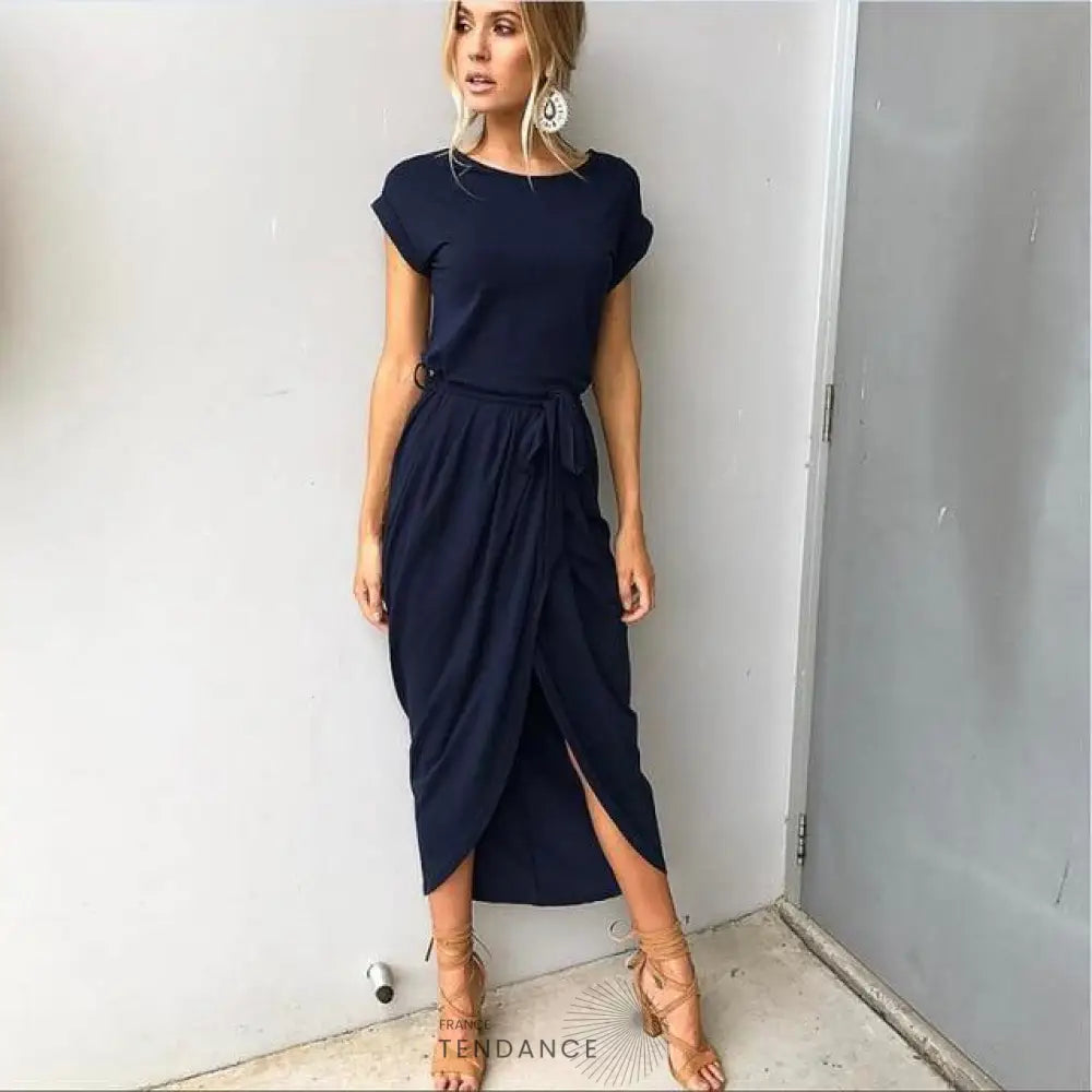 Robe Fendue à Manches Courtes | France-Tendance