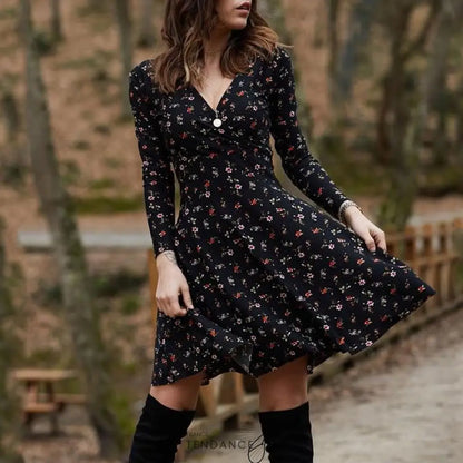 Robe Florale à Manches Longues | France-Tendance