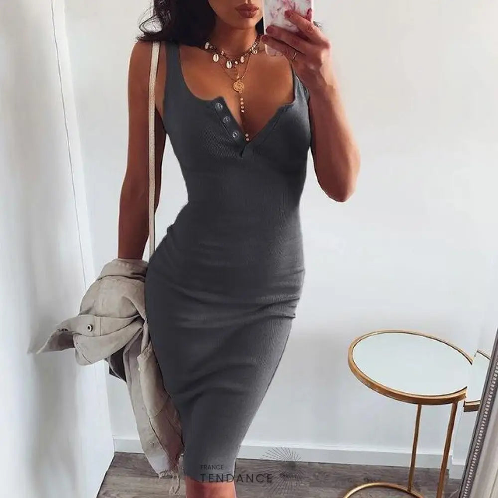Robe Moulante à Boutons | France-Tendance