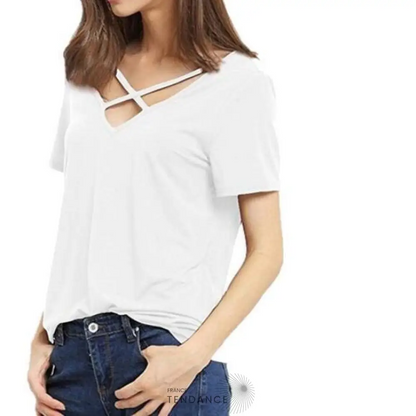 T-shirt Col En v Et Lacets | France-Tendance