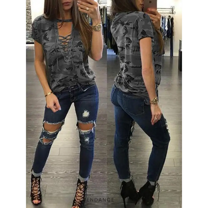 T-shirt Militaire à Lacets | France-Tendance